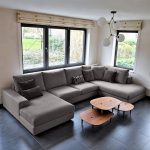 ⁦كنبة دائرية خشب طبيعي وكتان⁩ - الصورة ⁦4⁩