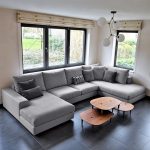 ⁦كنبة دائرية خشب طبيعي وكتان⁩ - الصورة ⁦5⁩