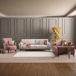 انتريه مودرن خشب زان أحمر و قطيفة 3 قطع - زهري و أبيض