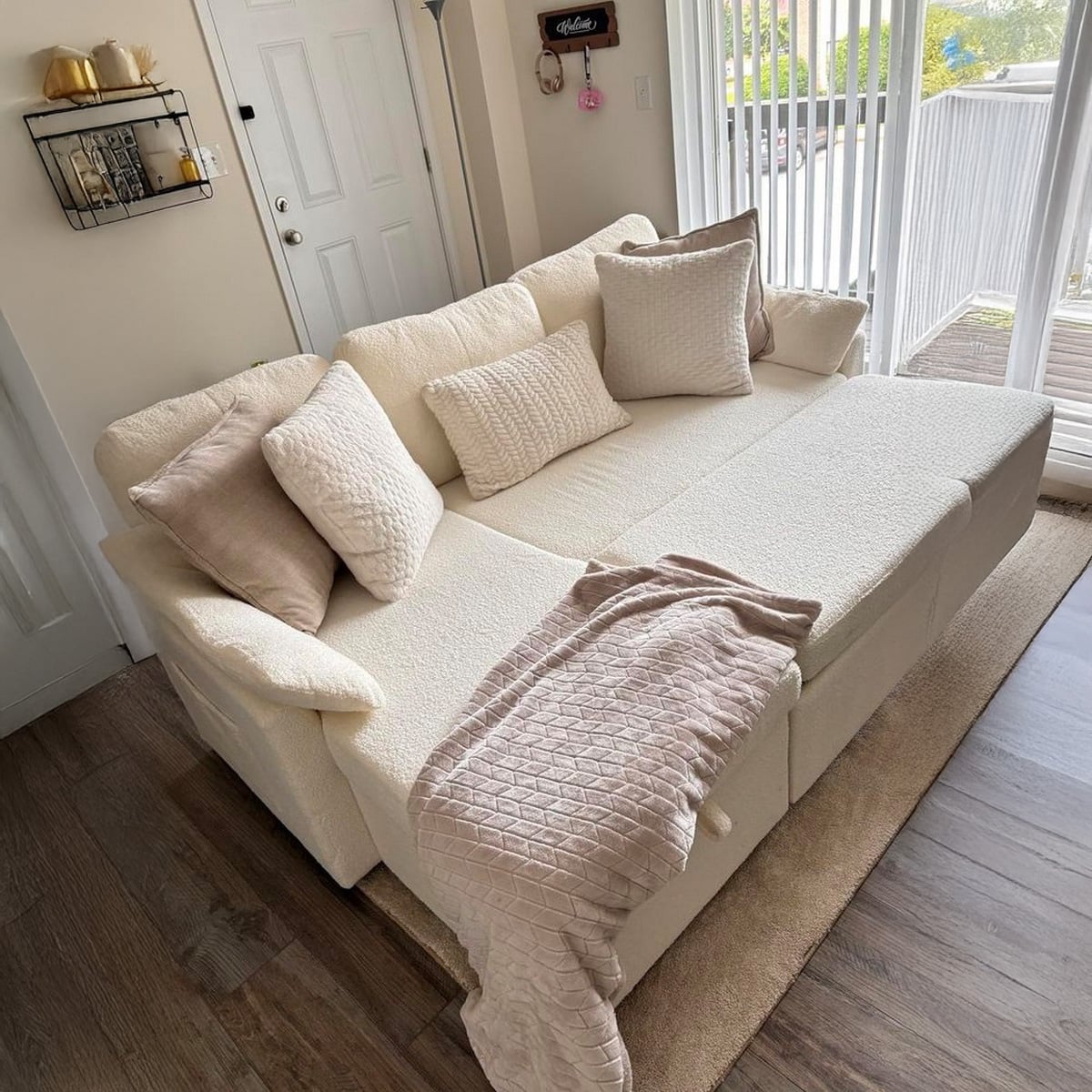 HOMARFUDINV52HZ9-ENV كنبة سرير خشب زان و قماش فوطة - اوف وايت - الصورة 1