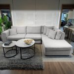 كنبة ركنة خشب طبيعي وقماش كتان