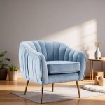 كرسي بذراعين خشب زان و قطيفة - ازرق