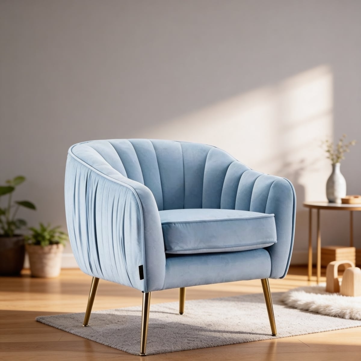 asafu133-env_1 كرسي بذراعين خشب زان و قطيفة - ازرق - الصورة 1