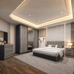 غرفة نوم خشب ام دى اف 4 قطع - رمادى