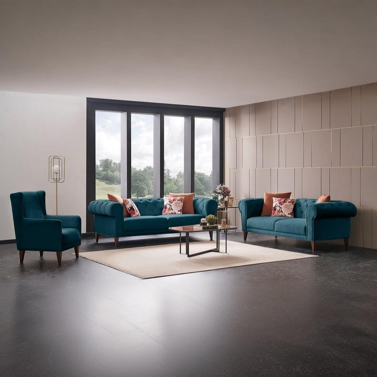 freepik__expand__88168 انتريه مودرن خشب زان أحمر و موسكي 3 قطع - الصورة 1