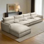 كنبة ركنة خشب طبيعي و قماش كتان ناعم