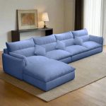 ⁦كنبة ركنة خشب طبيعي و قماش كتان ناعم⁩ - الصورة ⁦2⁩