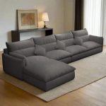 ⁦كنبة ركنة خشب طبيعي و قماش كتان ناعم⁩ - الصورة ⁦3⁩