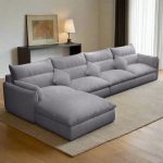 ⁦كنبة ركنة خشب طبيعي و قماش كتان ناعم⁩ - الصورة ⁦4⁩