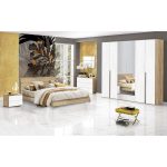 غرفة نوم ام دي اف 5 قطع - بيج و أبيض
