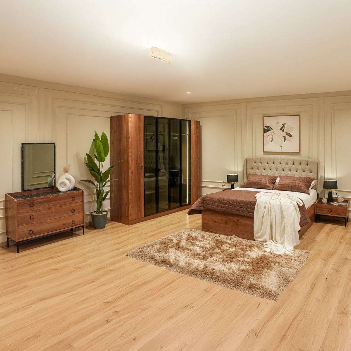 womo1016754538-env غرفة نوم ام دي اف بني - 5 قطع - الصورة 1