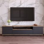 وحدة تلفزيون ام دي اف رمادي و بيج - 180×42×30 سم