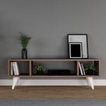 وحدة تلفزيون ام دي اف بني و أبيض - 120 × 45 × 30 سم